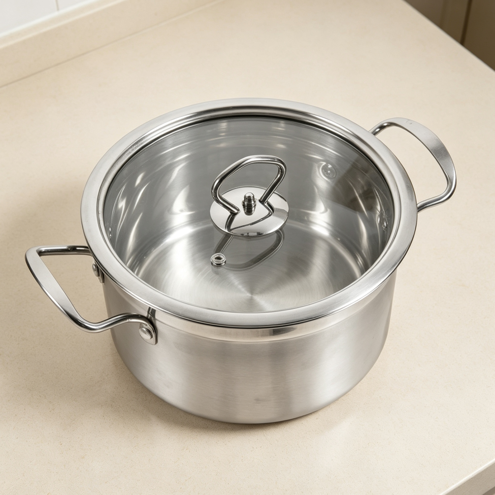20cm Stainless Steel Double Handle Soup Pot Flat Bottom